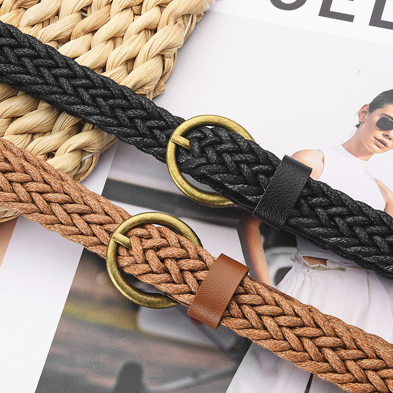 Cuerda Cinturón Tejida Retro de PU Decorativa para Vestidos y Camisas de Mujer