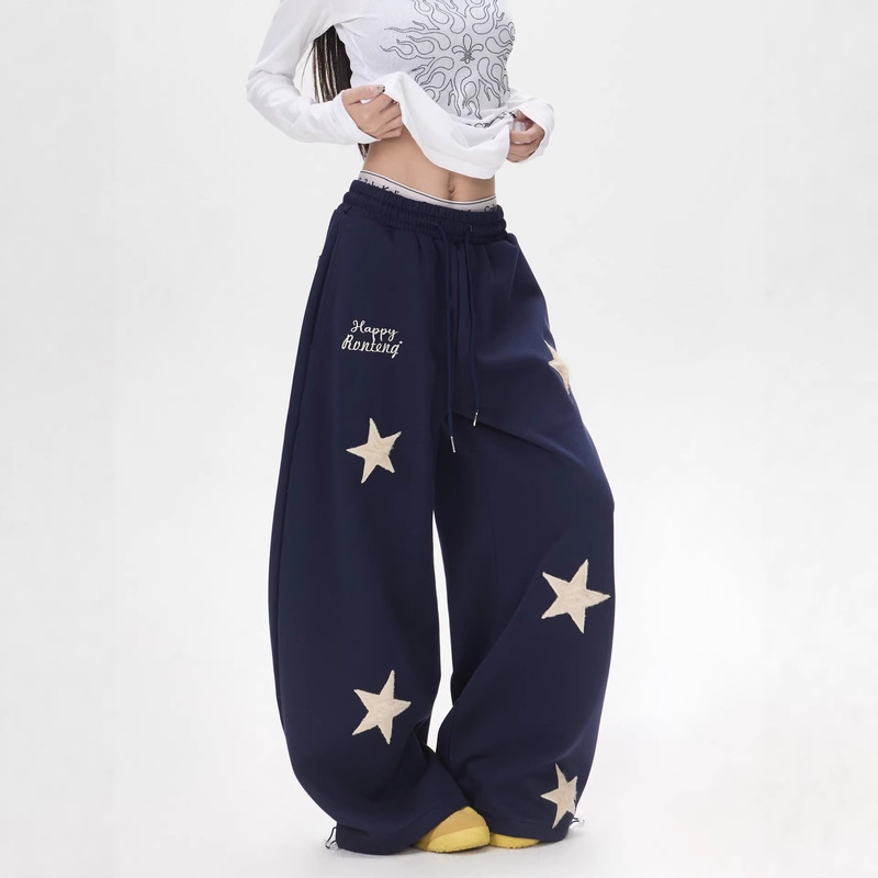 American Retro Star Embroidery Casual Sweatpants Unisex 2026 Foreign Trade Cross-Border Straight Street Style Wide-Leg Floor-Length Pants