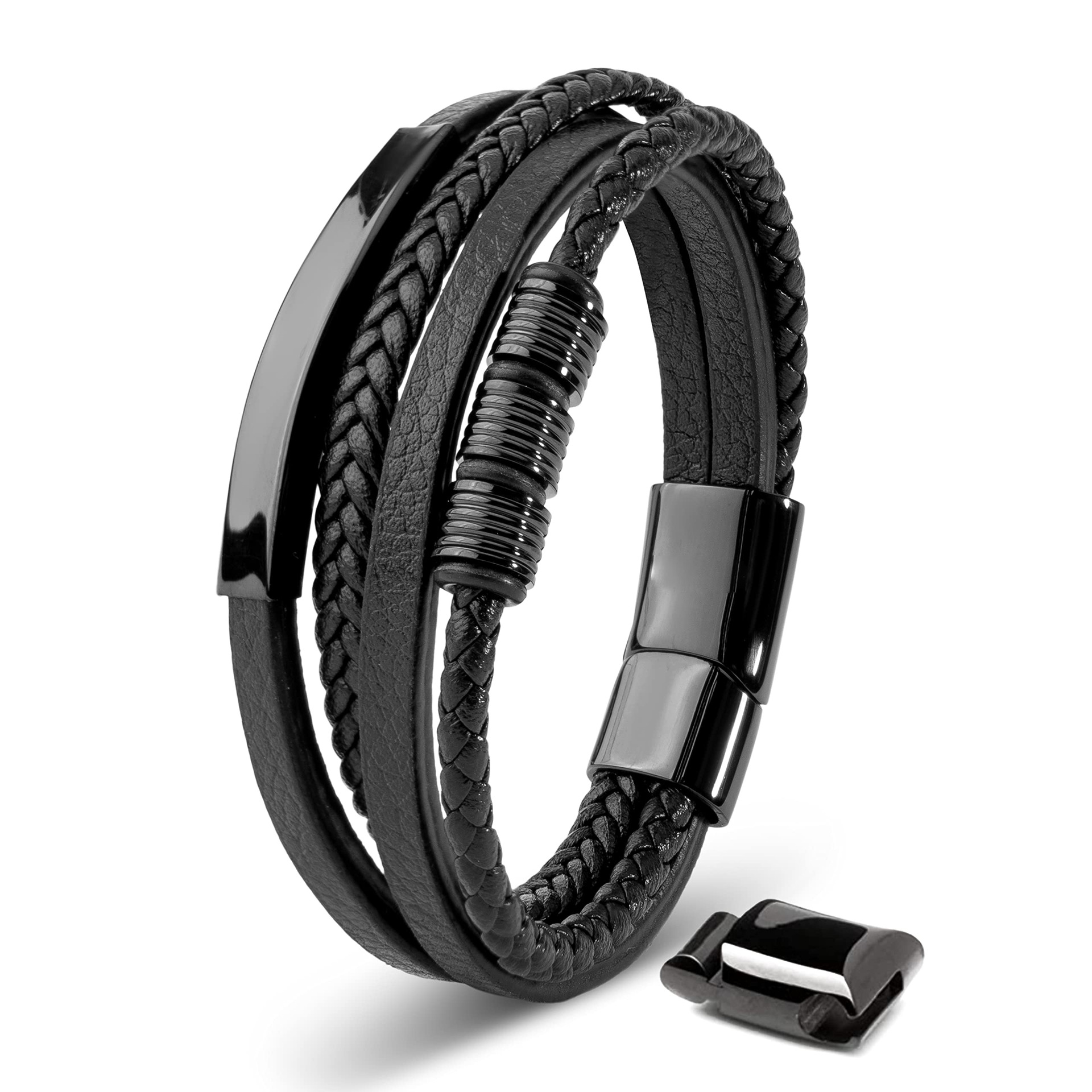 Street, Bar Occasion Punk Streetwear Geometric 304 Stainless Steel Pu Leather Men's Wristband Men Cord & Leather Bracelets