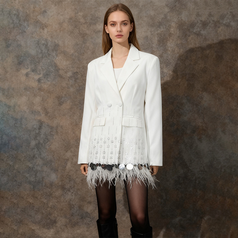 Personalized High-End Ostrich Feather Shell Patchwork Blazer 2026 Summer New Women's Fashion Elegant Solid Color Jacket for Women