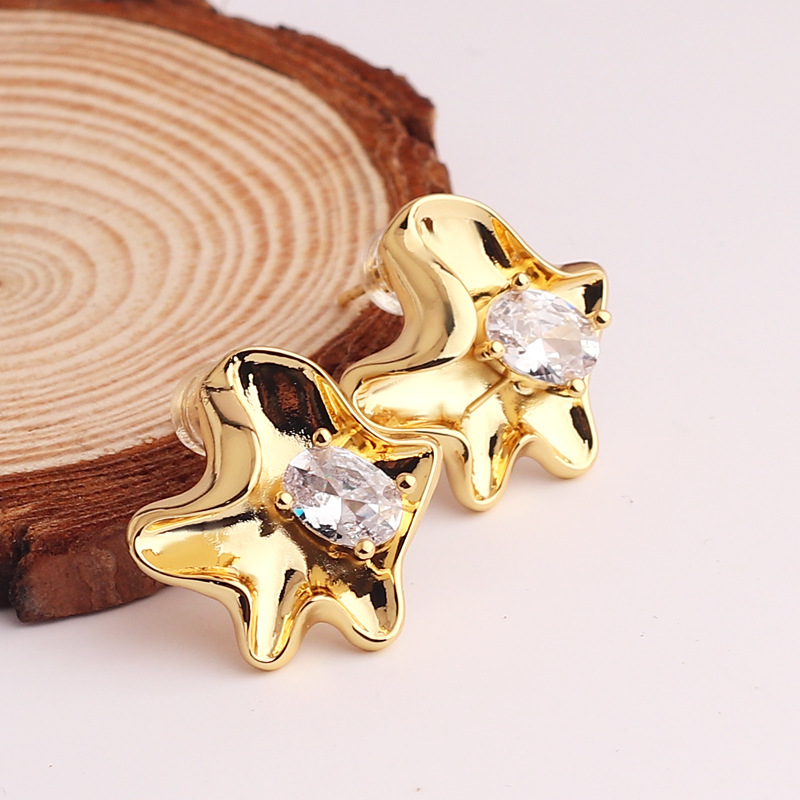 Fashion Flower Copper Inlay Zircon Ear Studs 1 Pair