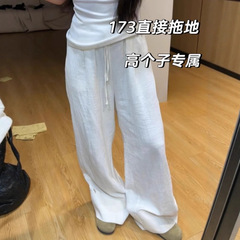 高个子加长版白色苎麻阔腿裤女夏季高腰棉麻宽松直筒亚麻休闲裤女