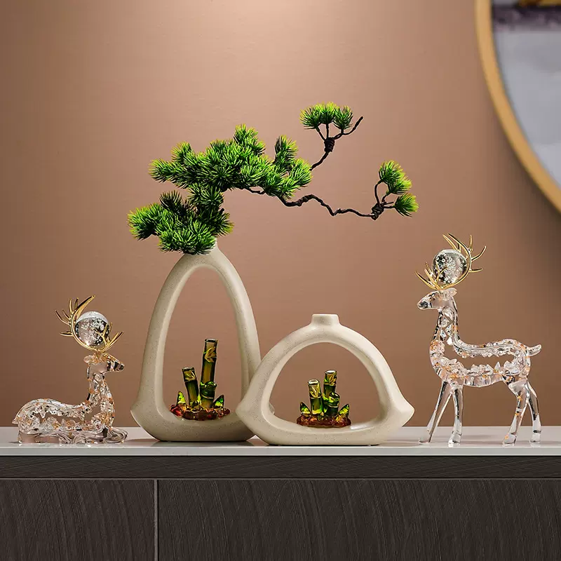 节节高升竹子花瓶摆件客厅电视柜办公室玄关插花花器高级感装饰品