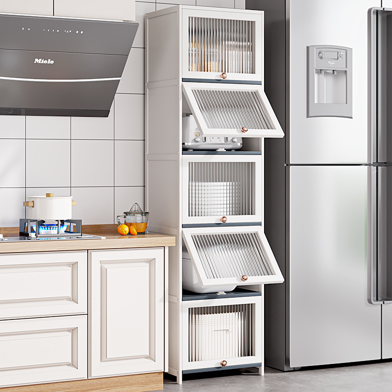 Folding door kitchen shelf corner shelf wall-mounted multi-layer sliding storage rack for pots