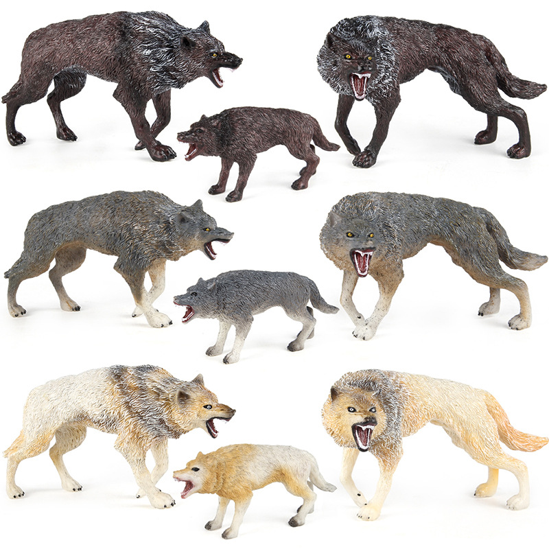 Simulación transfronteriza animal de bosque modelo lobo lobo gris lobo blanco caminando lobo marrón lobo ártico mesa estático juguete de decoración