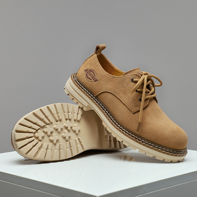 New leather suede cowhide casual leather shoes low top lace-up vintage shoes for men_voghion.com