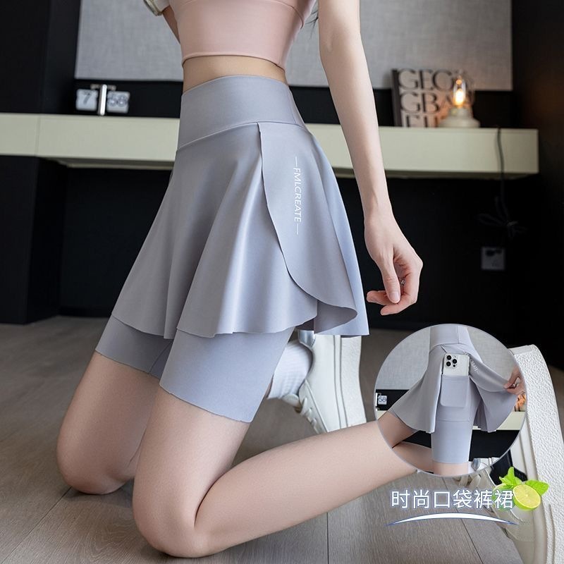 Women's new summer sports skirt pants, featuring a two-piece design to prevent exposure, suitable for yoga, running, and fitness, with a pleated, shark-style design