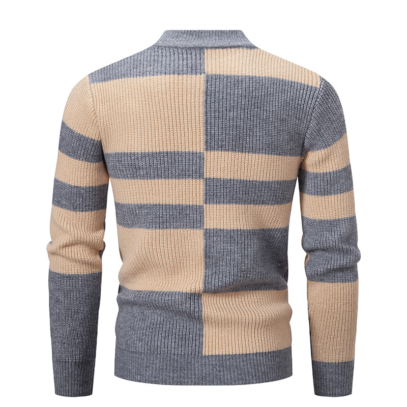 2024 Herbst/Winter Neue Koreanische Ausgabe Farbblock Schafsfleece Herrenpullover Gestrickte Unterseite_voghion.com