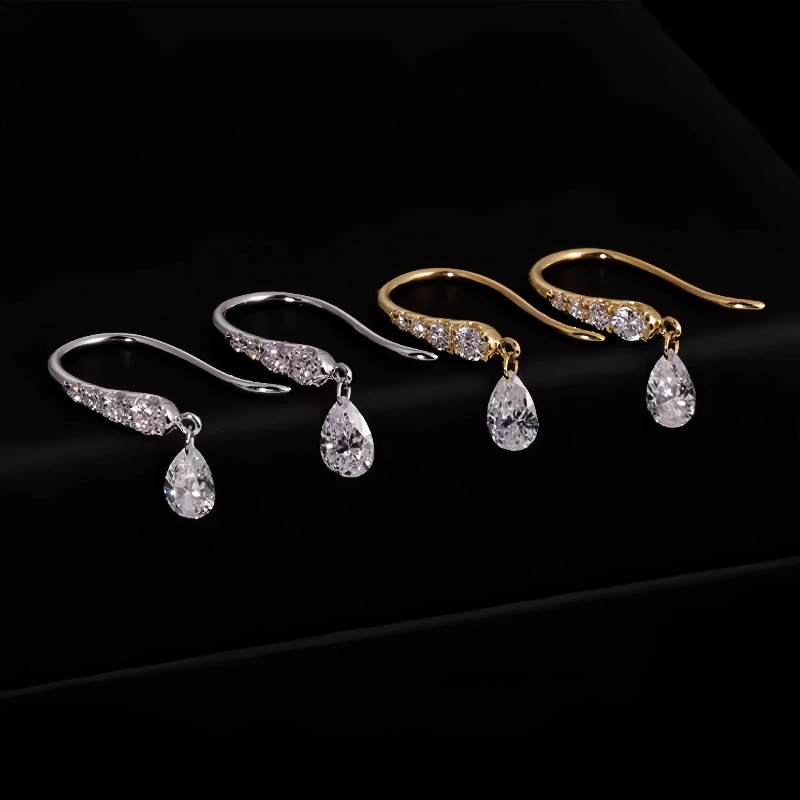 S925 plata de ley chapada en oro de 14K gota de agua francesa circón borla gancho para la oreja mujer lujo ligero temperamento de alta gama aretes de todo fósforo image 2