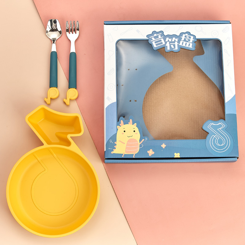 Cross-Border Kidsren's Food Supplement 304 Stainless Steel Spoon and Fork Food Supplement Plate 3-Piece Set Infant Learning Eating Tableware Gift Box