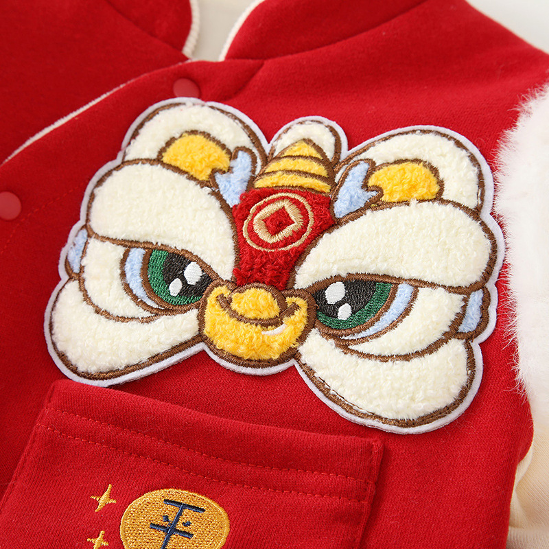 어린이 의류 겨울 어린이 세트 국가 스타일 사자 춤 소년과 소녀  투피스 어린이 1 세 원피스 소년 세트