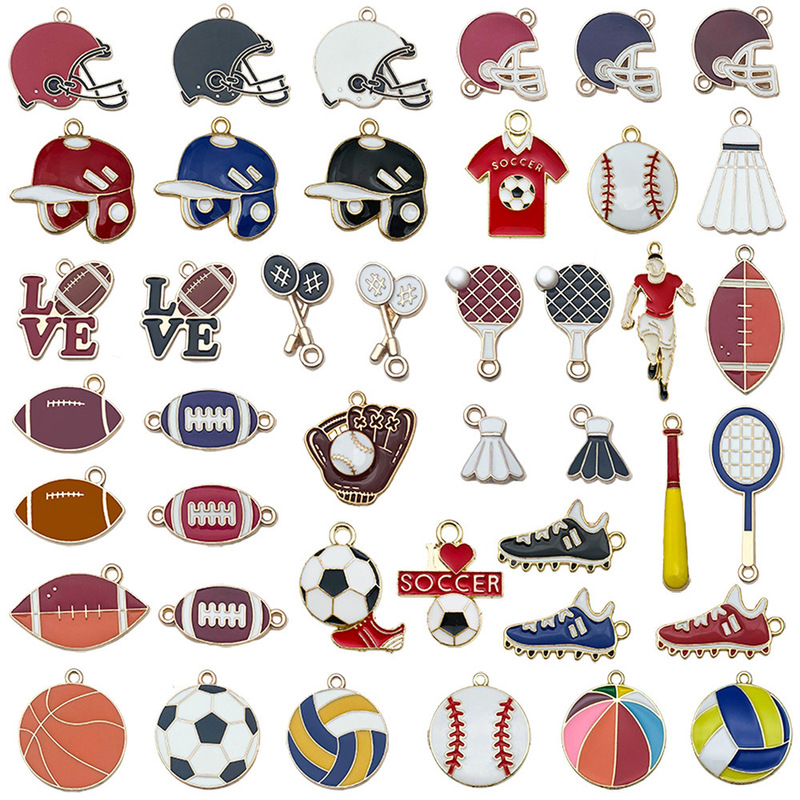 DIY jewelry accessories football basketball badminton rugby alloy dripping oil keychain sports series pendant