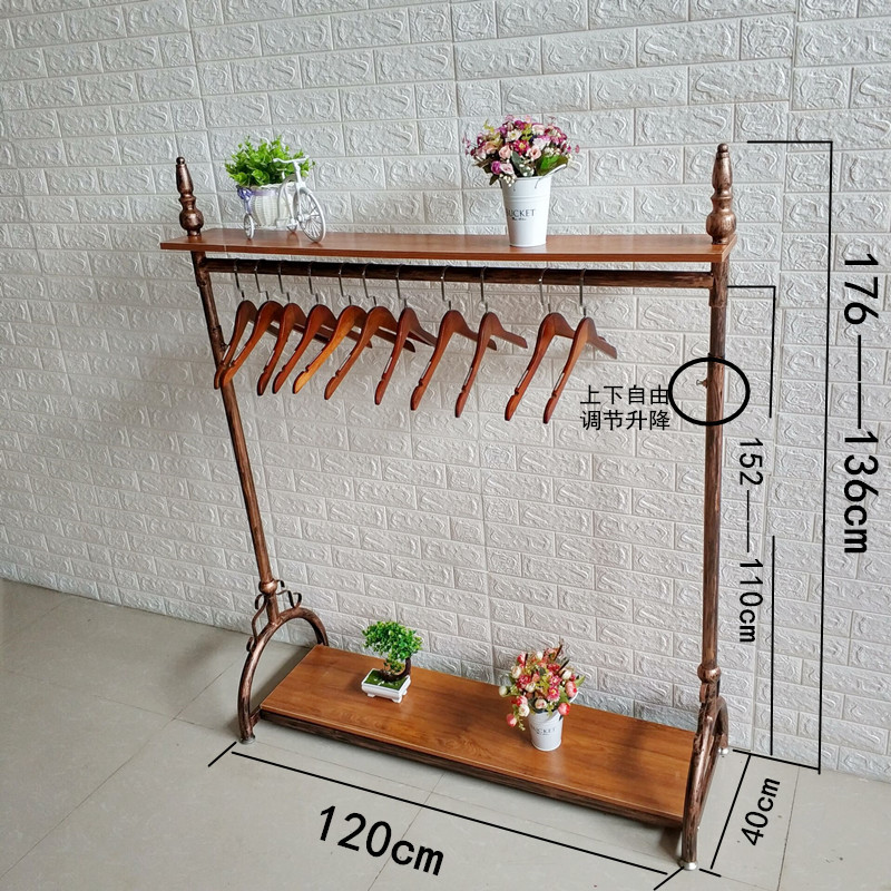 艺地上展示落地铁服装店货架服装伸缩衣架单杠中1CNG批发落地式放