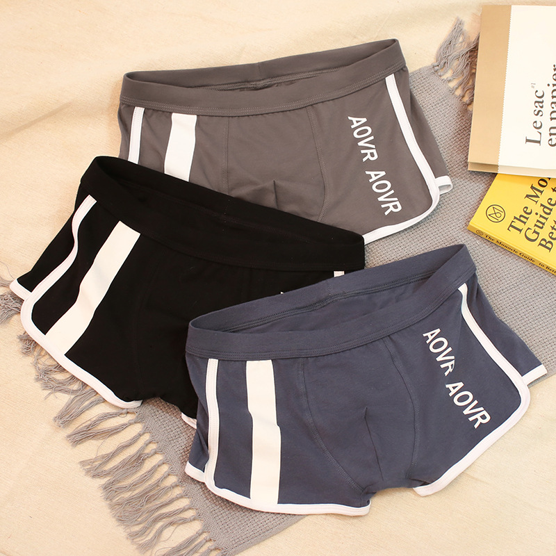 Underwear men's soft cotton letters boys boxers youth students mid-waist trendy new boxer shorts
