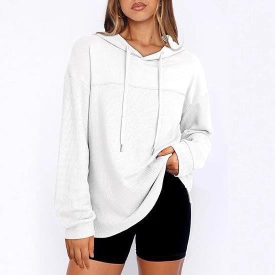 Amazon's New Women's Casual Waffle Knitted Long-Sleeved Drawstring Pullover Sweatshirt Lightweight Hooded Sweatshirt for Women Amazon's New Women's Casual Waffle Knitted Long-Sleeved Drawstring Pullover Sweatshirt Lightweight Hooded Sweatshirt for Women