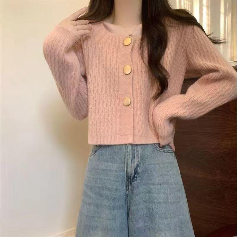 设计感方领短款毛衣开衫外套女秋秋2025新款小个子羊毛上衣潮|undefined