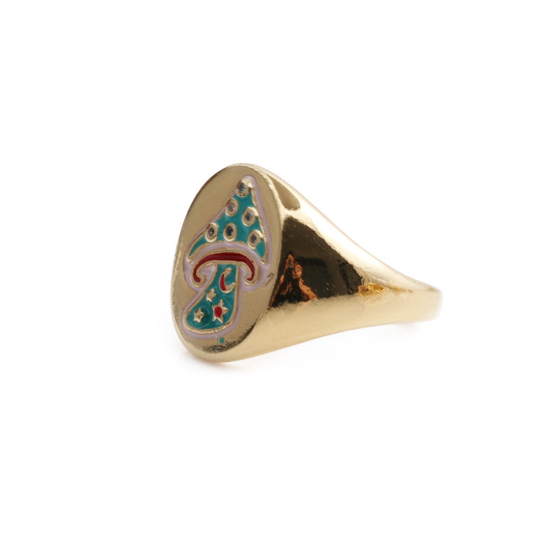 Fashion Metal Color Dripping Oil Mushroom Ring display picture 9