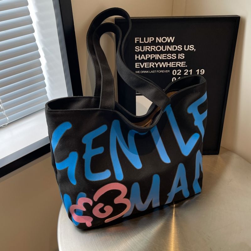 Commuting Single Shoulder Letter Large Capacity Versatile Canvas Bag Japanese Style Student Class Literary Tote Handbag for Women Commuting Single Shoulder Letter Large Capacity Versatile Canvas Bag Japanese Style Student Class Literary Tote Handbag for Women