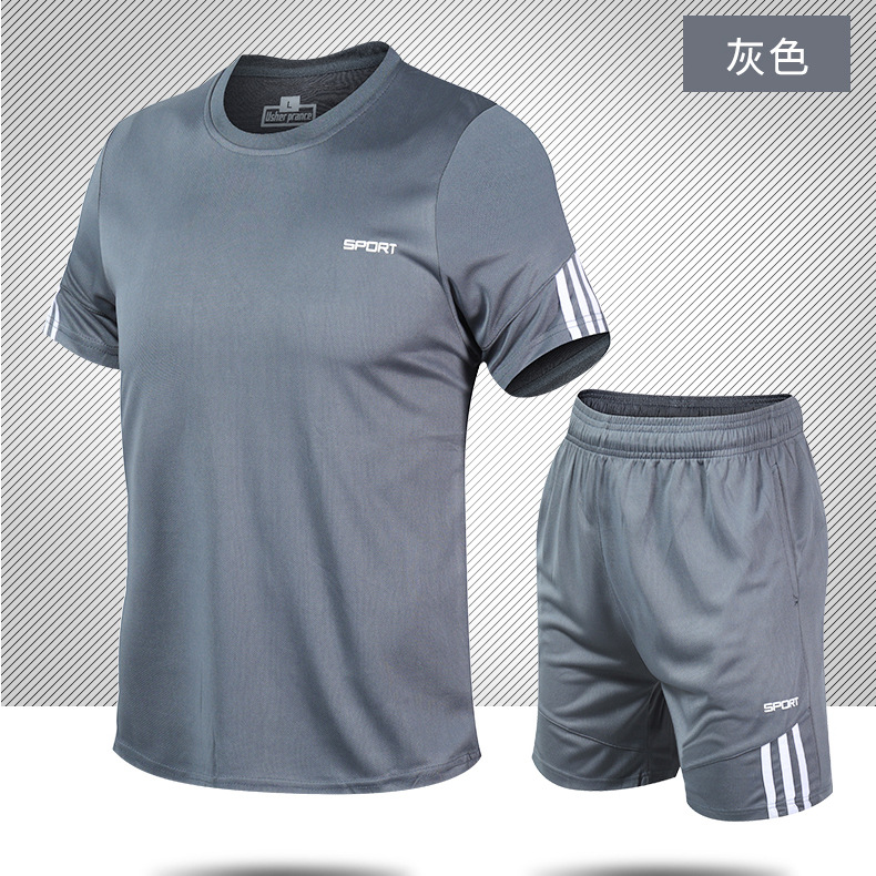Venta directa de fábrica nueva ropa para correr seda de hielo, ropa de entrenamiento transpirable de secado rápido, juego de camiseta deportiva de ocio al aire libre