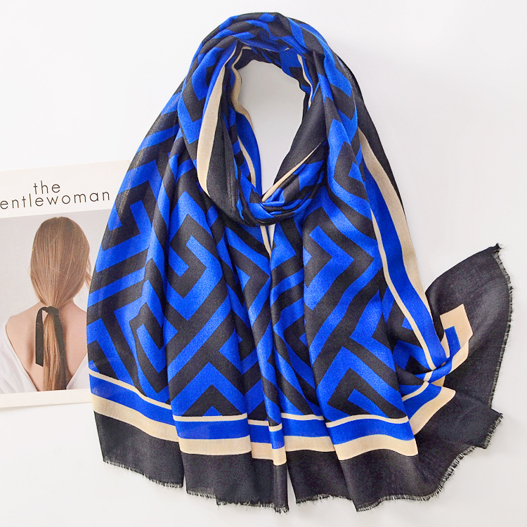Corea del Sur cáñamo suave bufanda de viaje protector solar caliente deshilachado decorativo chal patrón geométrico algodón Lino sensación bufanda