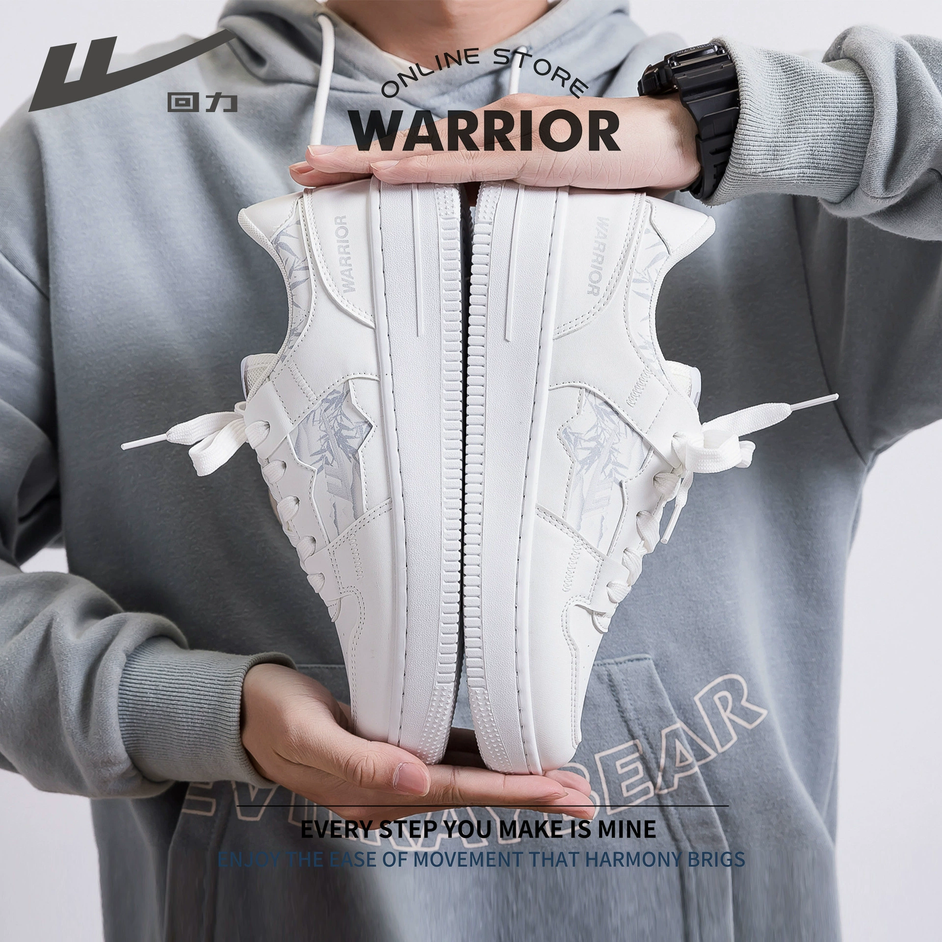 Platform Sneakers (Warrior) Universal White & Decorative Prints, Sizes 35–45