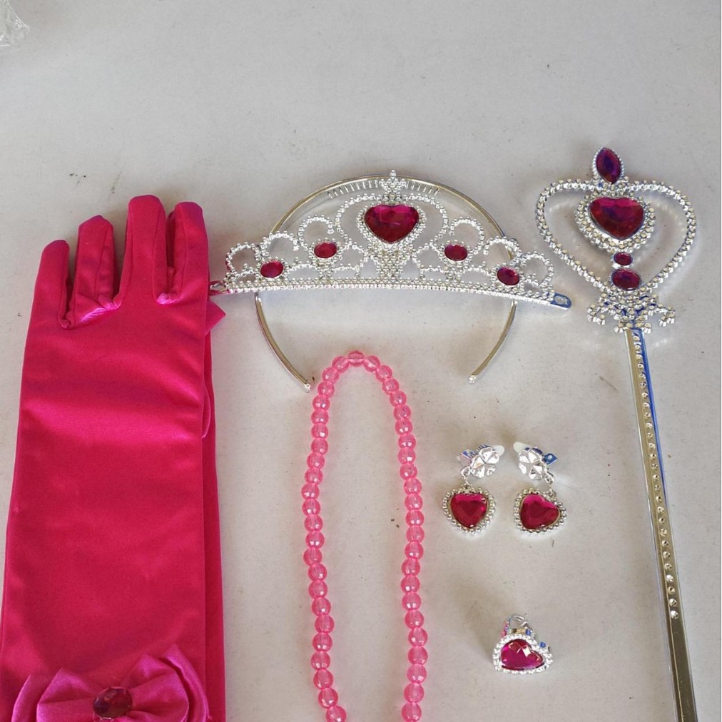 Princesa Aisha vestido de cabello de la princesa de nieve vestido de la princesa de nieve corona varita mágica anillo pendientes set de seis piezas