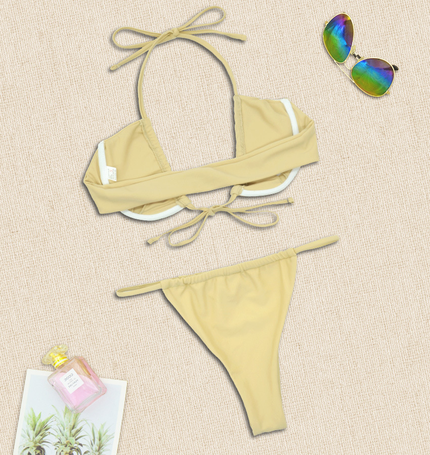 sexy solid color triangle tether bikini NSHL38192