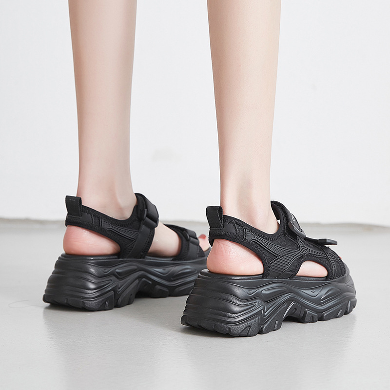 Dép sandal thể thao nữ đế dày quai chữ V dán — G750 màu đen