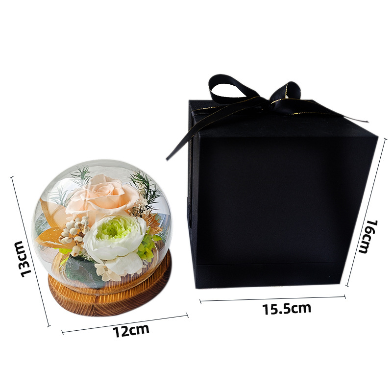 Flores de cristal transfronterizas globo esférico de cristal con lámpara rosa flores secas para regalo de día de San Valentín