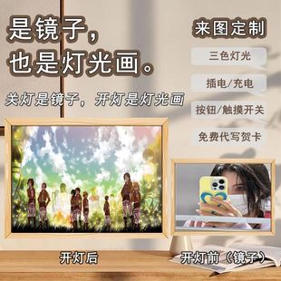ins mirror light painting attack giant group photo three-piece Allen peripheral DIY photo frame luminous painting souvenir