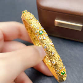 跨境天然祖母绿手镯S925银镶嵌主石3*3mm百搭网红爆款女饰批发