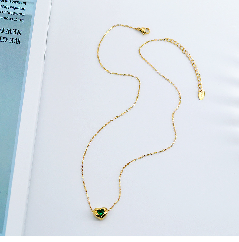 Japanese Style Heart Shape Titanium Steel Gold Plated Zircon Necklace 1 Piece