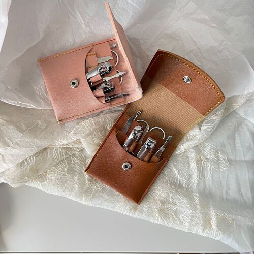 ins simple leather manicure set portable practical nail clipper nail polisher ear scoop eyebrow trimming gadget BH037