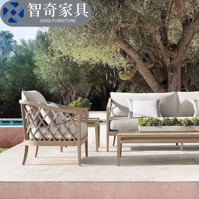 Outdoor Sofa High-End Teak Villa Terrace Courtyard Garden B&B Hotel Outdoor Solid Wood Leisure Chair