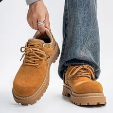 男鞋秋季英伦复古大头德比鞋青少年厚底翻毛皮休闲皮鞋低帮马丁靴