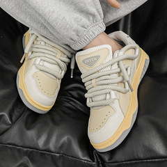 貓與沙發拼色潮流髒辮原創設計滑板麵包鞋情侶款休閒國潮運動板鞋