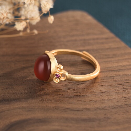 New creative design ancient gold inlaid red agate ring temperament versatile ladies open ring wholesale