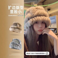 本物のウサギの毛のニットの帽子の子供の大きい頭の周りの毛糸の帽子の秋冬のタイプの耳の帽子のゆったりとした厚い保温の漁師の盆の帽子
