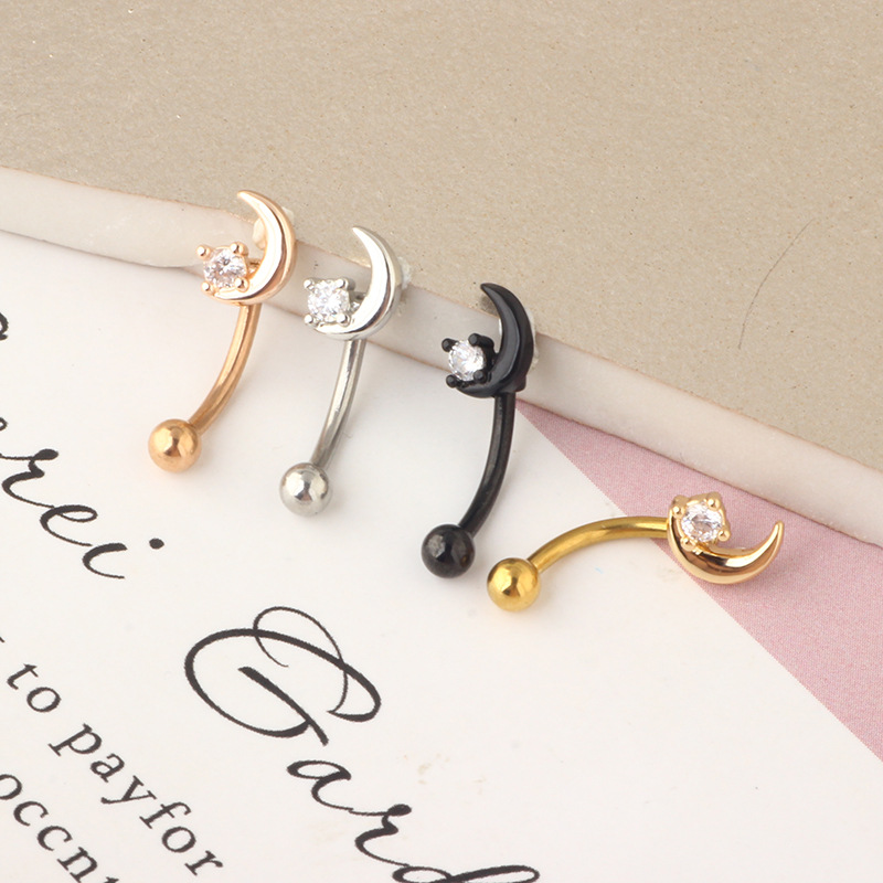 16G Stainless Steel Micro-Inlaid Zircon Moon Star Ear Stud Screw Ball Fashion Earrings for Women detail image 7