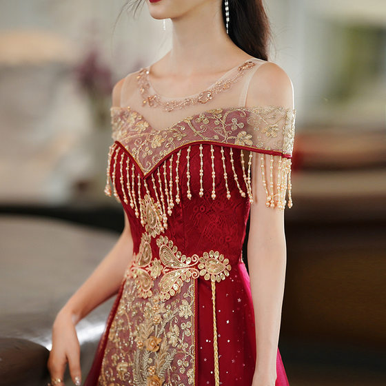 Toast Dress Bride Summer 2023 New Wine Red Chinese Thin Xiuhe Dress Wedding Dress Women's Small