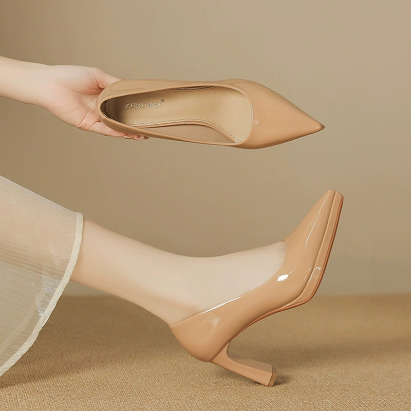 8066-1 сексуальный сплошной цвет остроконечный толстый каблук на высоком каблуке женский водонепроницаемый стол для подружки невесты обувь Ol профессиональная работа одиночная обувь для женщин