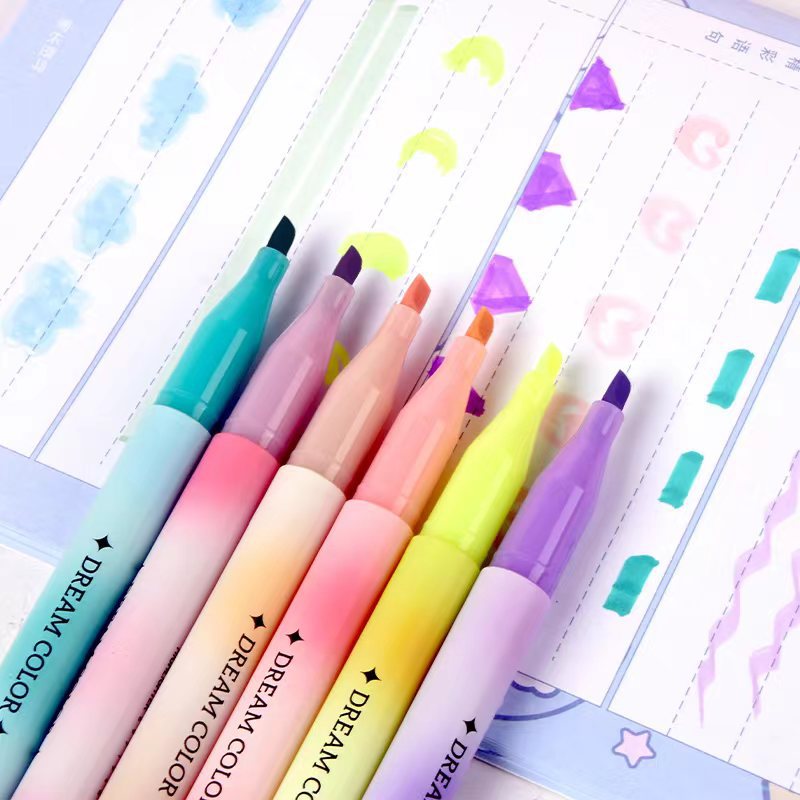 Resaltador de cabeza suave en caja, pintura de graffiti, bolígrafo de cuenta manual de bricolaje, papelería creativa, bolígrafo fluorescente de color de protección de ojos suave para estudiantes