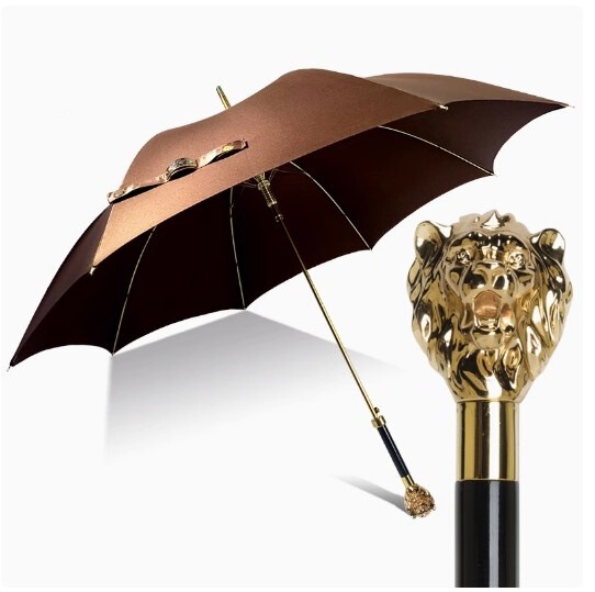 Customized Golden Lion Long-Handled Umbrella British Style Retro Umbrella Silver Lion Animal Head Umbrella Luxury Trendyy Parasol Business Rain