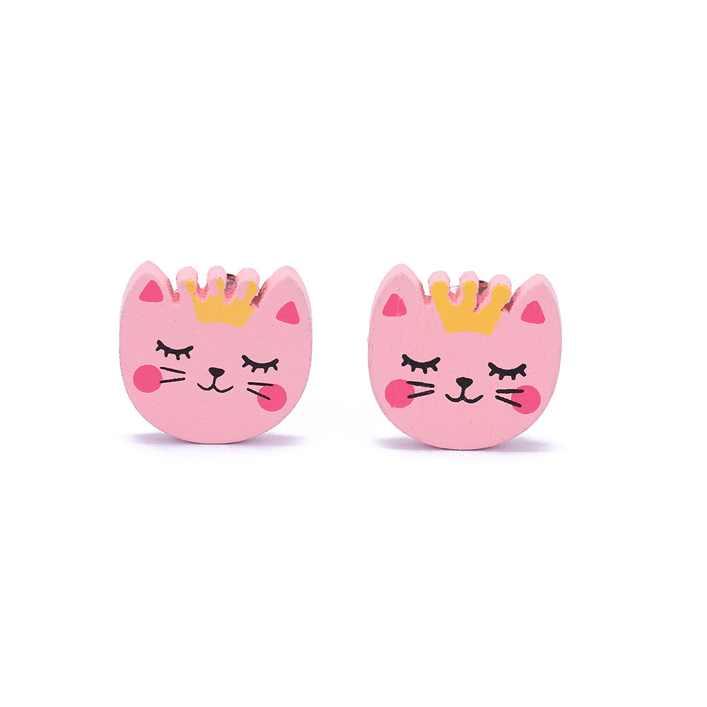 Cartoon Style Rabbit Unicorn Wood Stoving Varnish Womenu0027S Ear clips 1 Pair