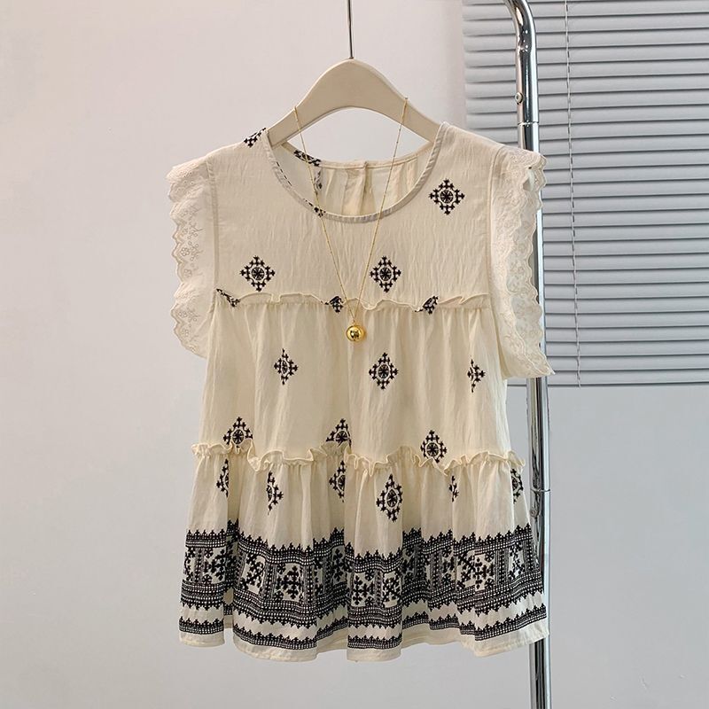 Bohemian Style Lace Trim Sleeveless Shirt, One-Size Loose Plus-Size Women's Summer Belly-Covering Babydoll Top