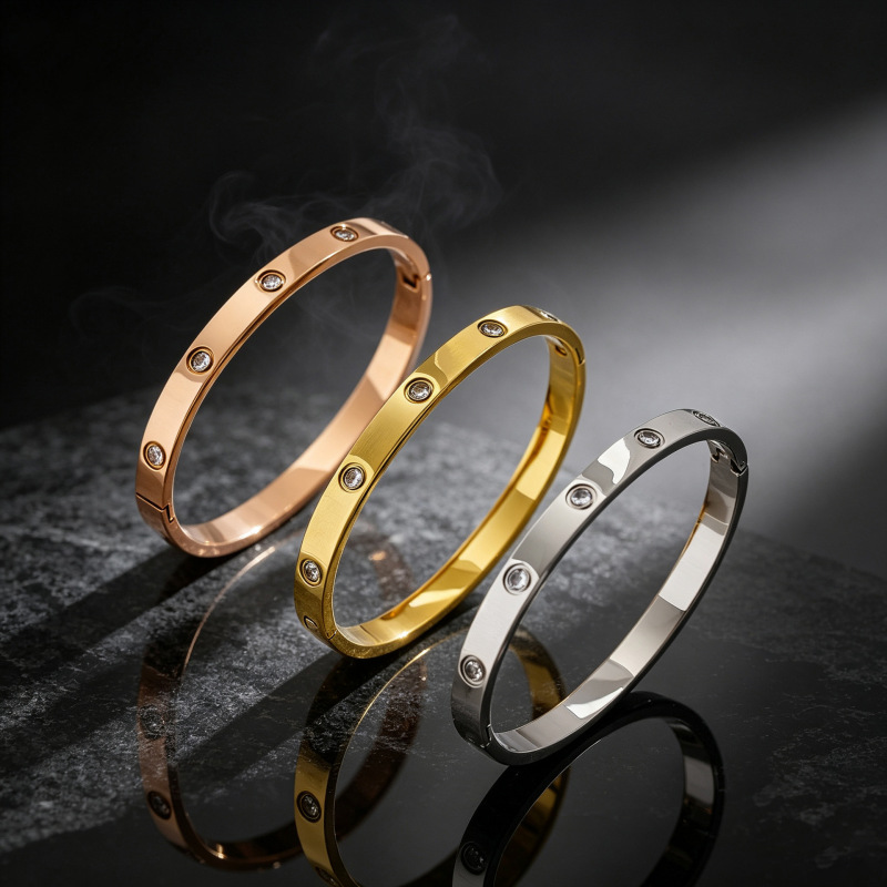Cross-Border Export Amazon Jewelry K-Style Love Full Diamond Stainless Steel Bracelet Buckle Couple Ten Diamond Titanium Steel Bracelet
