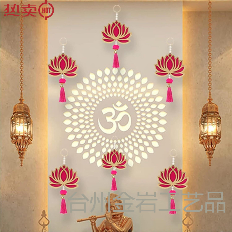 Wooden Lotus Diwali Tassel Hanging Ornaments Home Party Pendant Decoration Wooden Crafts Home Decor Wholesale