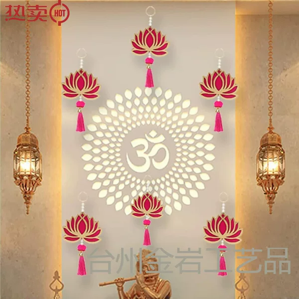 Wooden Lotus Diwali Tassel Hanging Ornaments Home Party Pendant Decoration Wooden Crafts Home Decor Wholesale