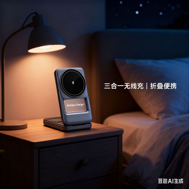 新款磁吸三合一可折叠卡包无线充电器15W快充桌面收纳支架无线充|undefined