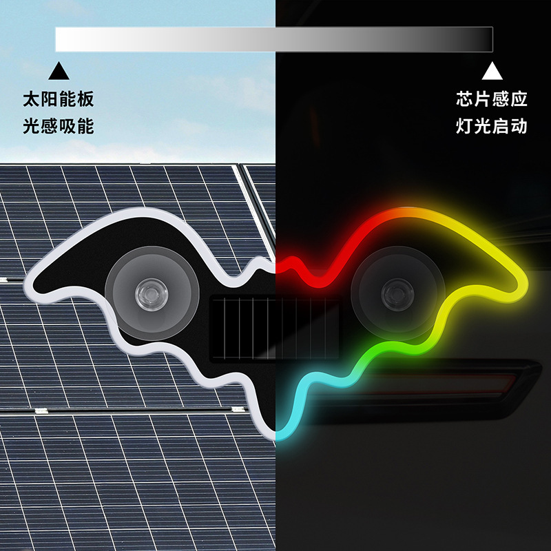 Auto solar sin cable LED ventana triangular bat luz inalámbrica luminiscente de neón C-pilar ventana luz de atmósfera